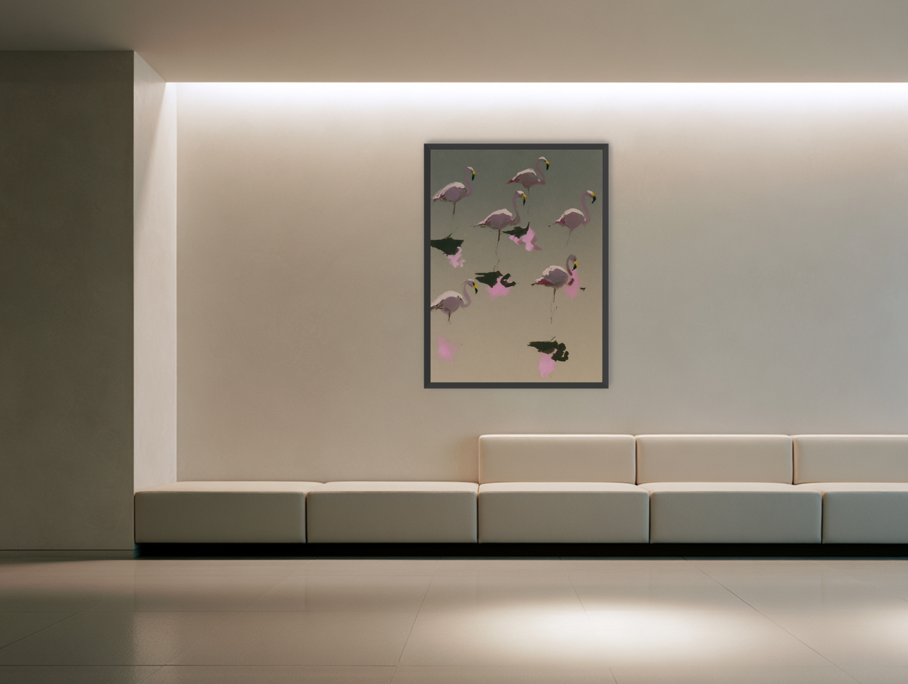 Flamingos in still water room view