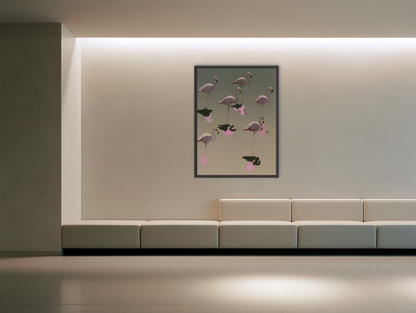 Flamingos in still water room view