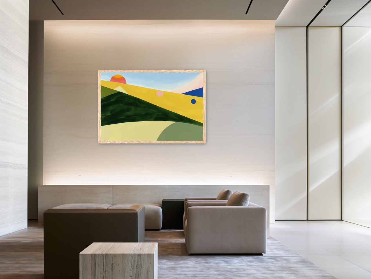 Three suns over rolling hills room view