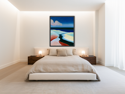 Deep blue over pale dunes room view
