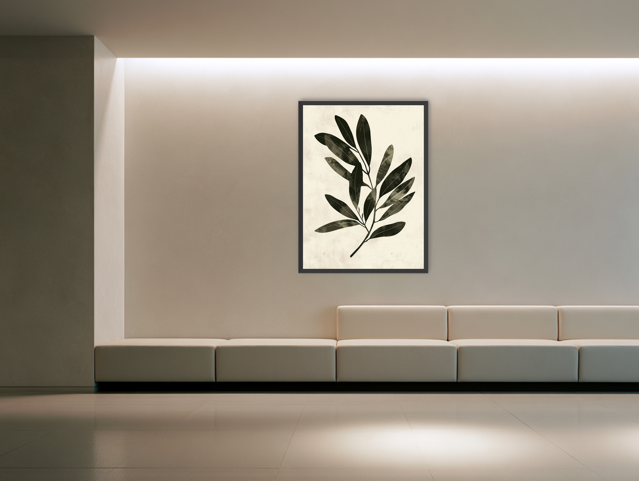 Charcoal leaves on ivory paper room view