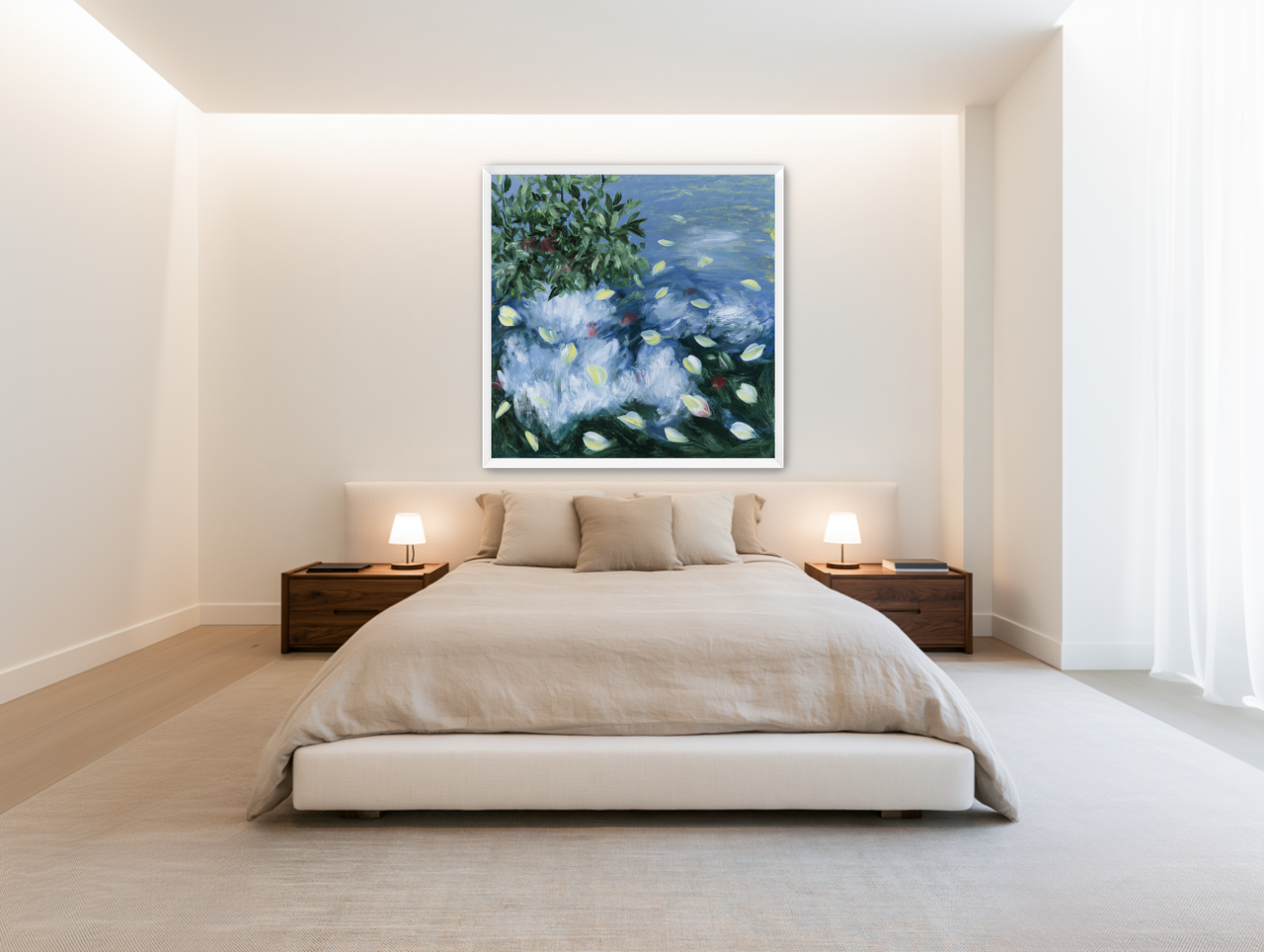 Petals across the blue water room view