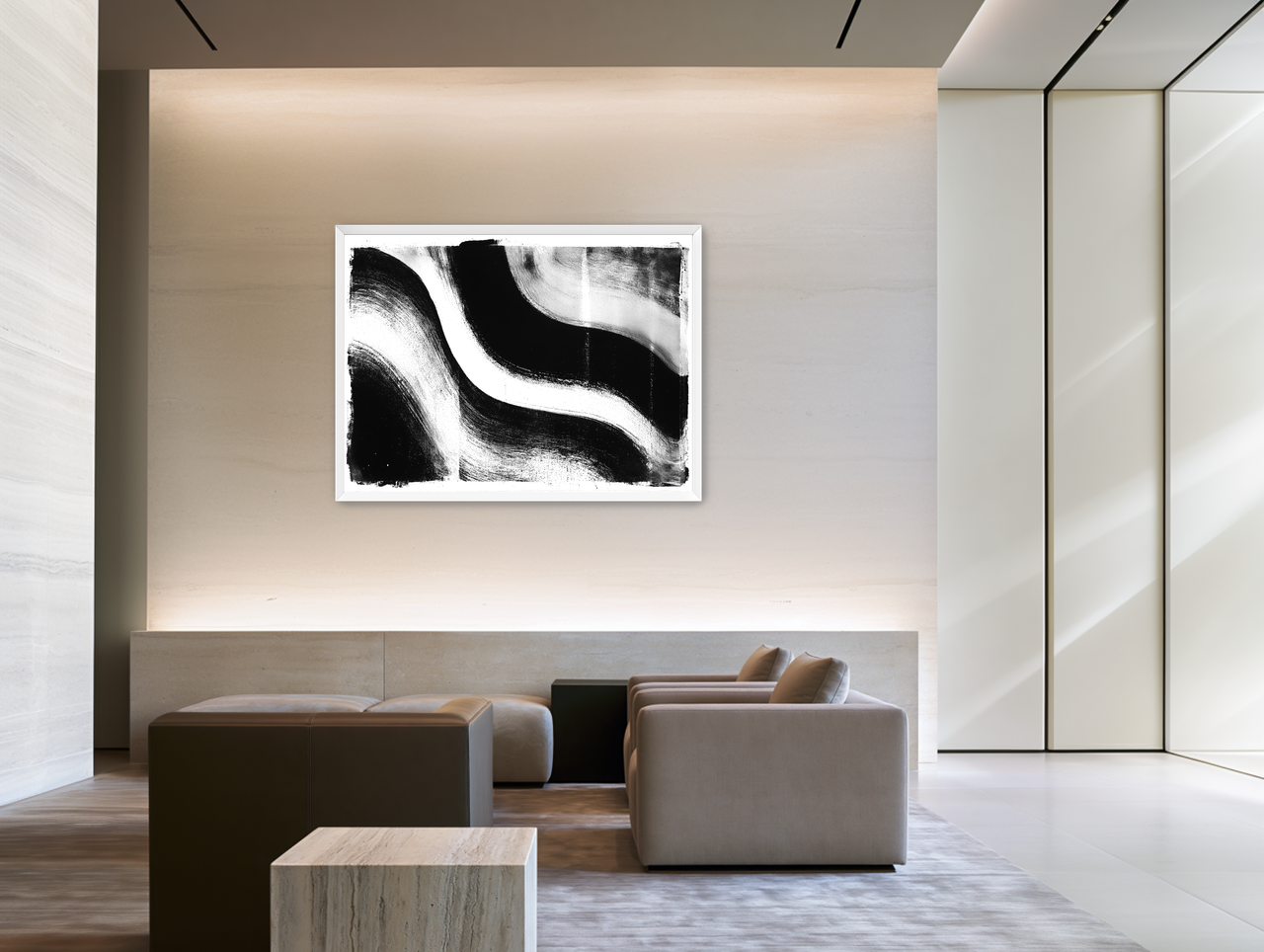 White cut through black room view