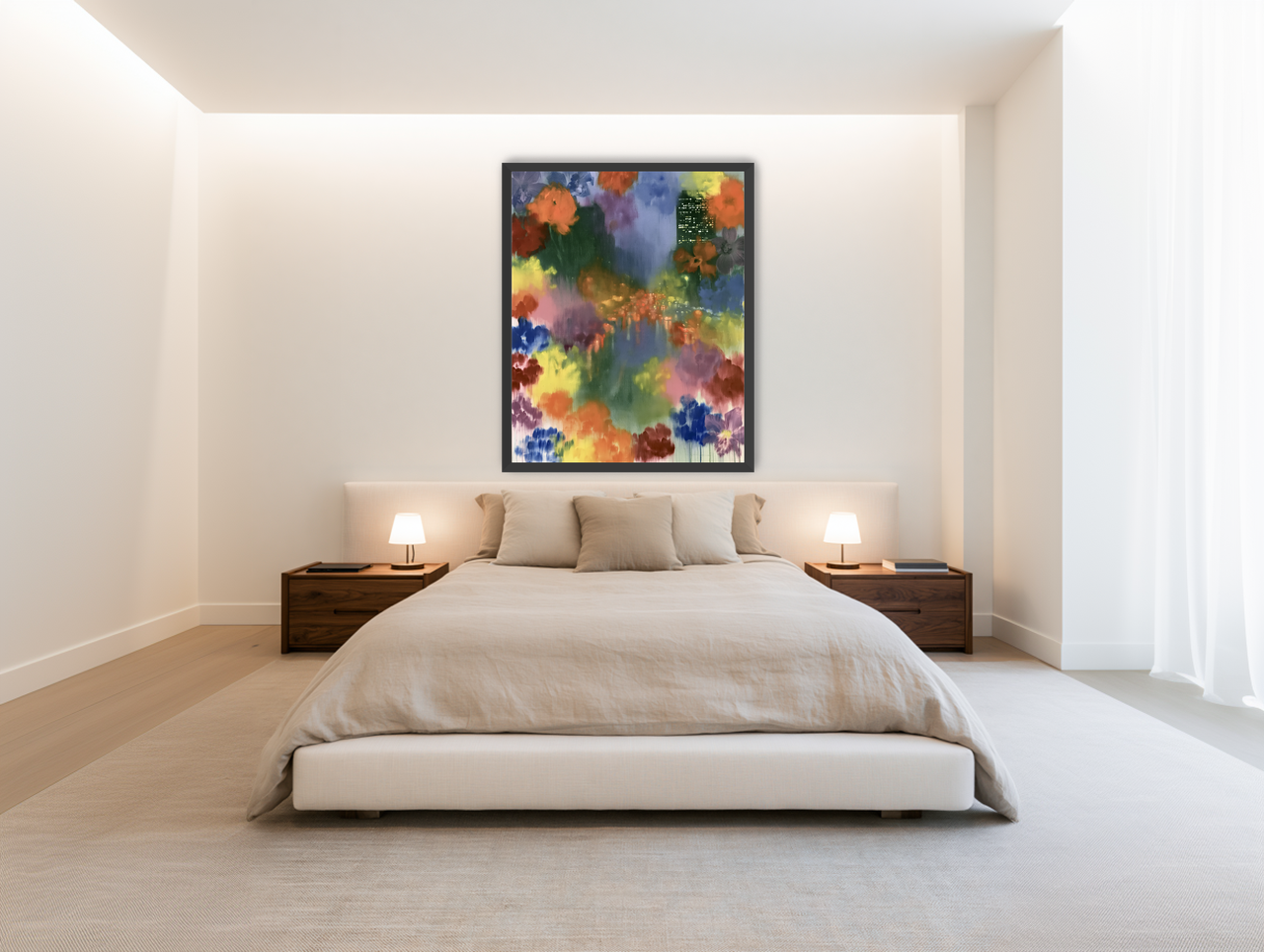 City lights in painted bloom room view