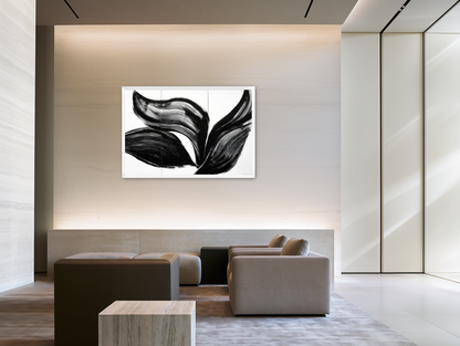 Three petals in black ink room view