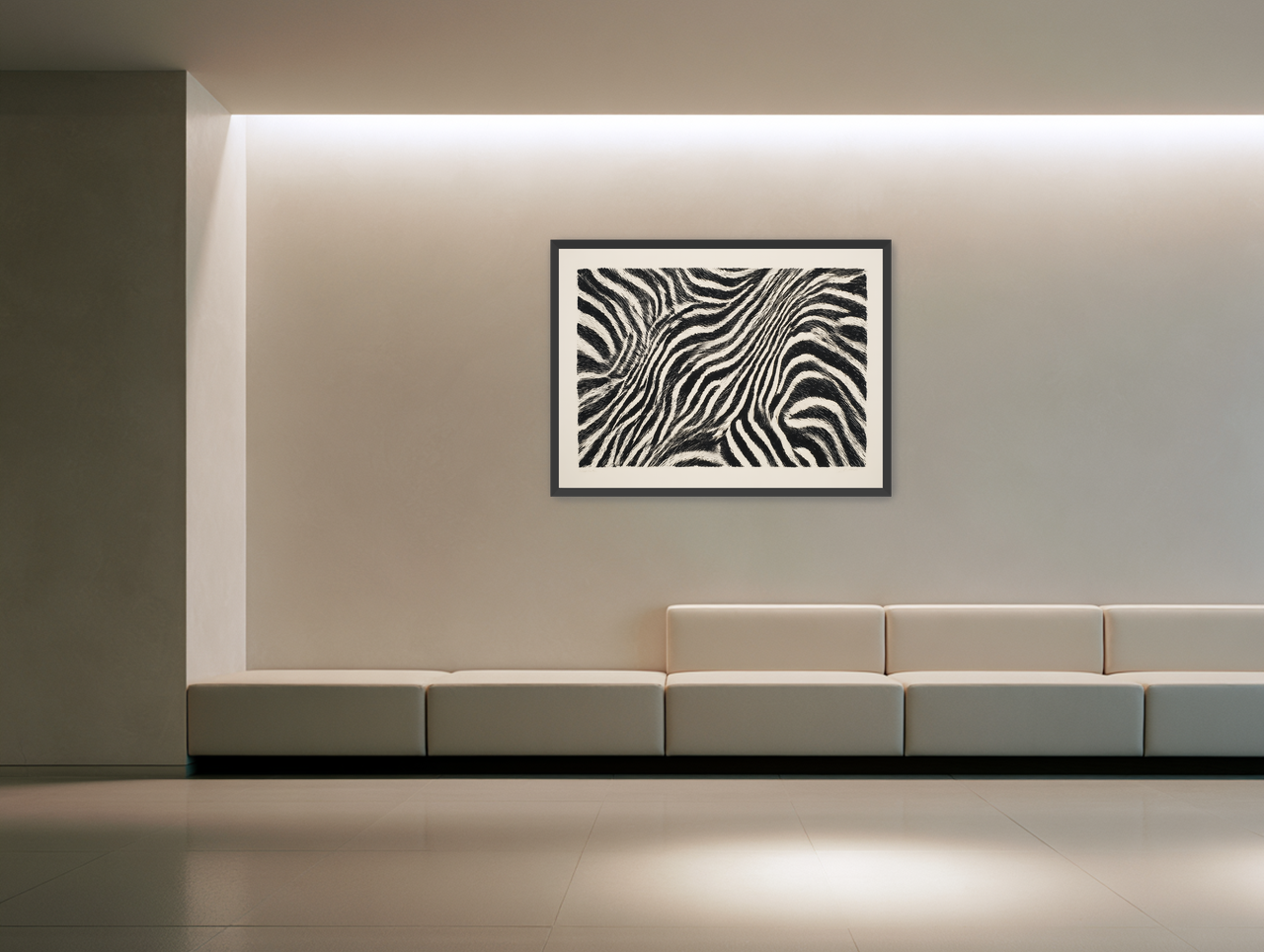 Zebra stripes across the frame room view