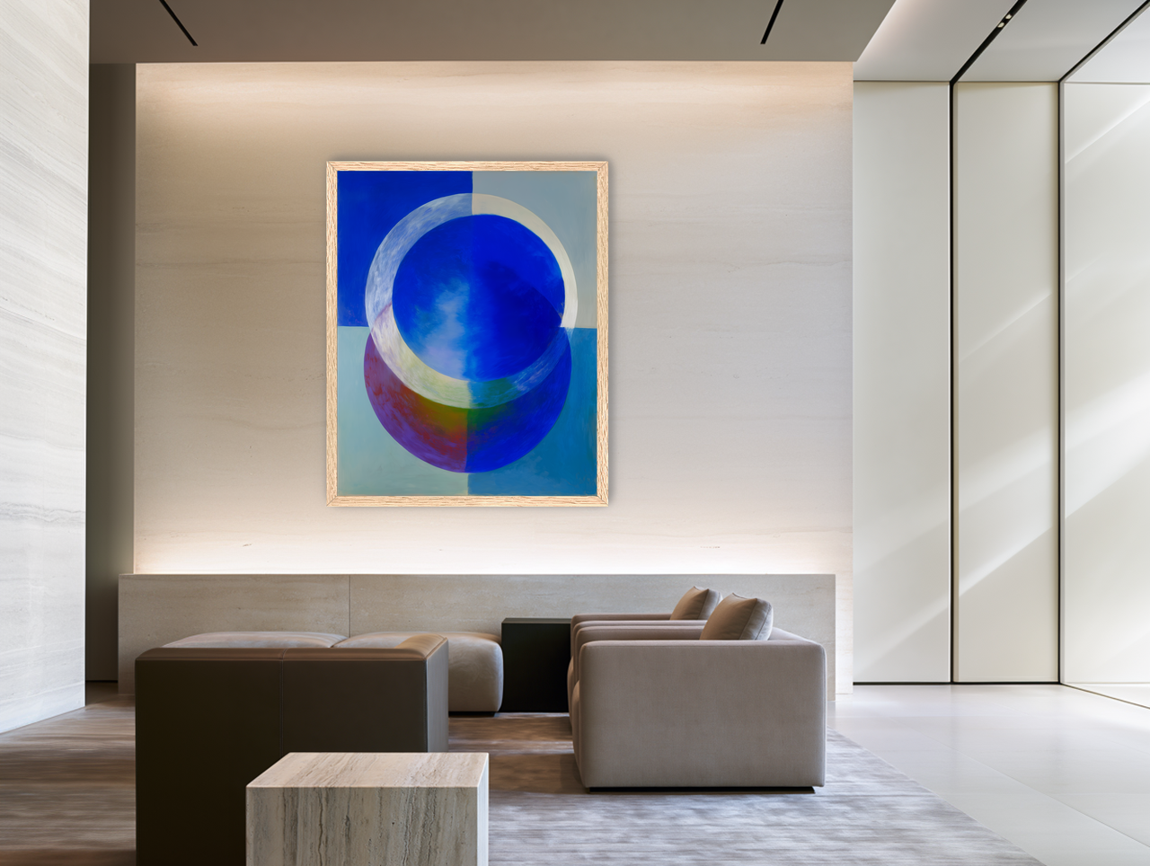 Pale arc across blue circle room view