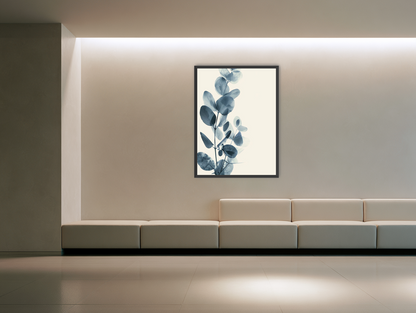 Eucalyptus in quiet blue room view