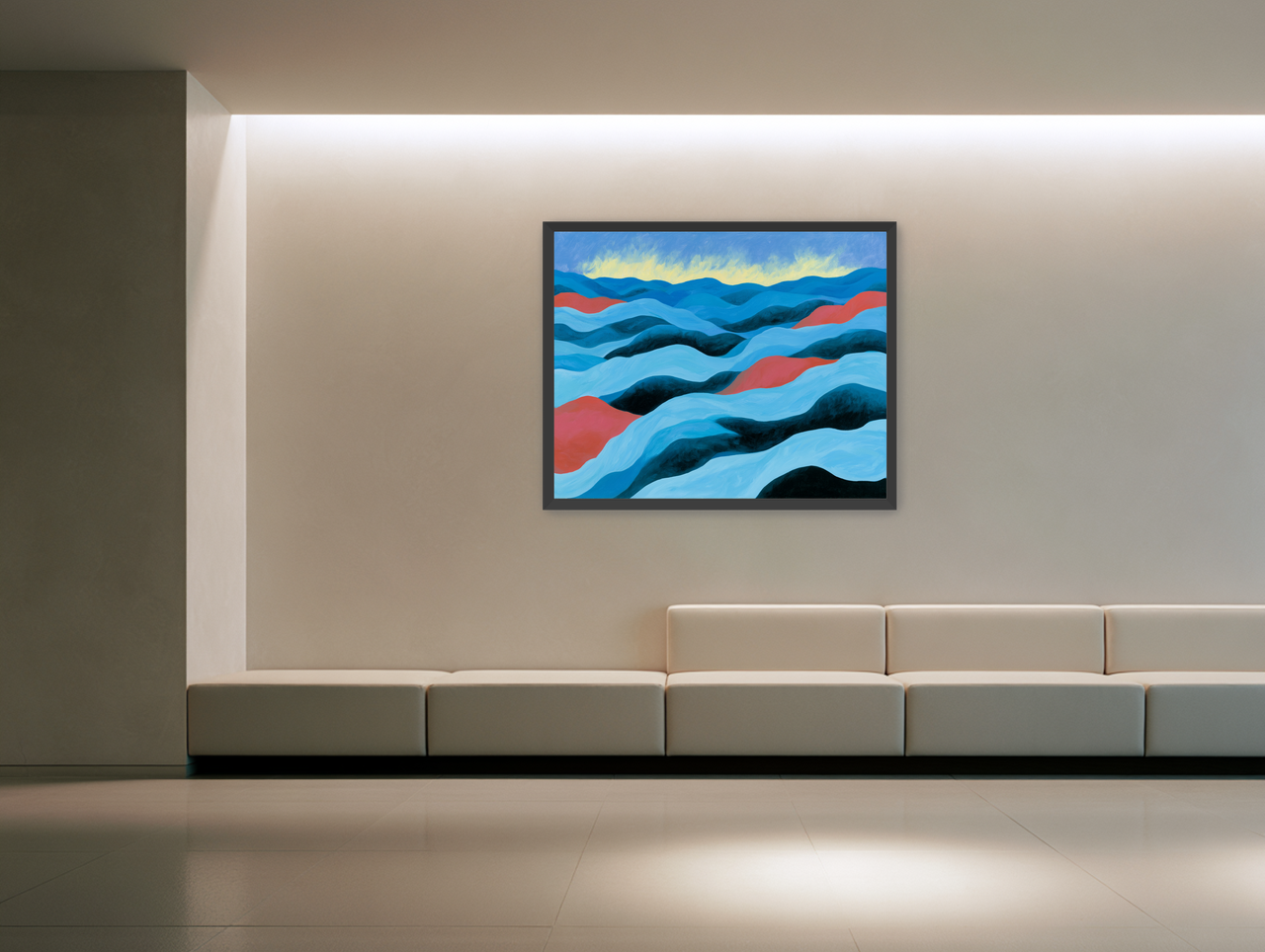 Blue hills under pale sky room view