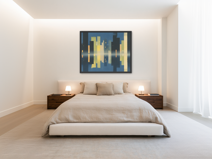 Night towers in still water room view