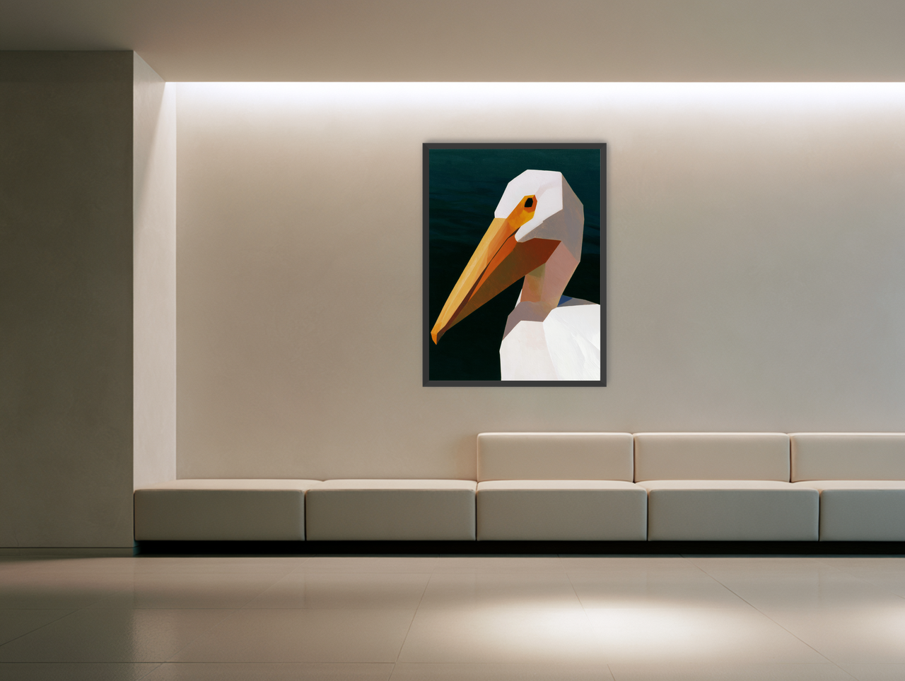 The beak cuts the dark room view