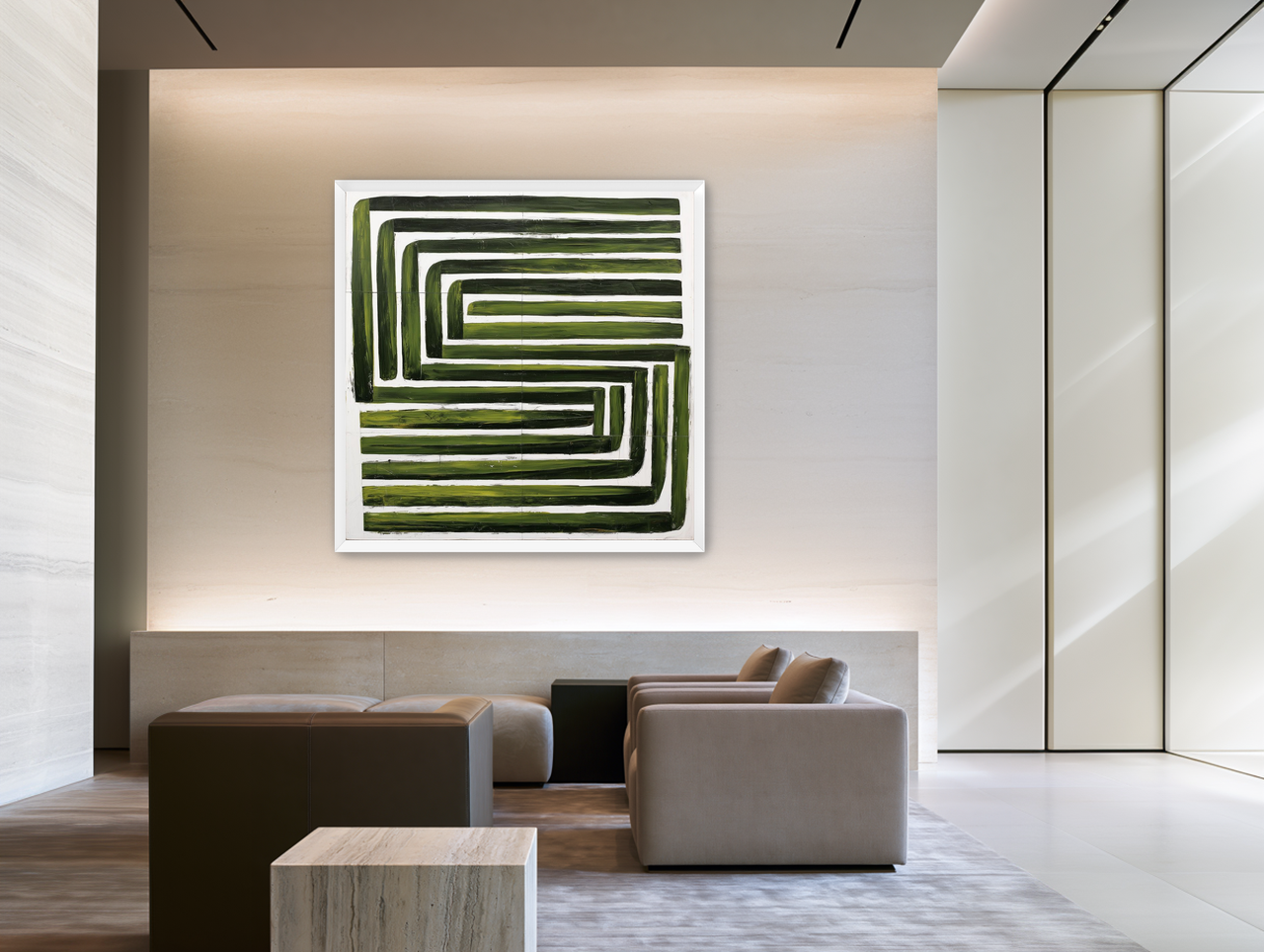 Green maze on white room view