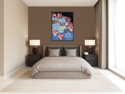 Flowers across the blue field room view