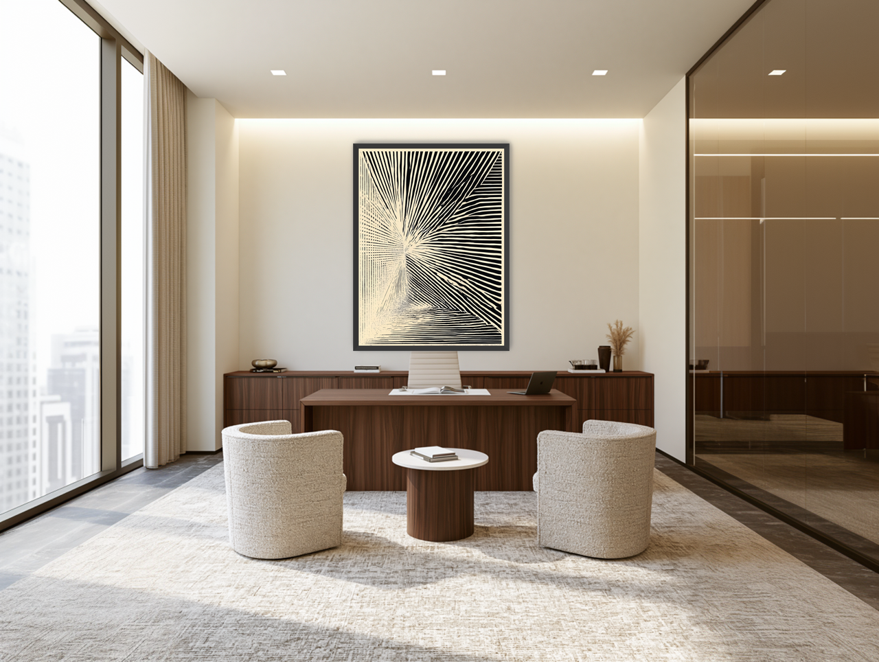 Convergence within black stripes room view