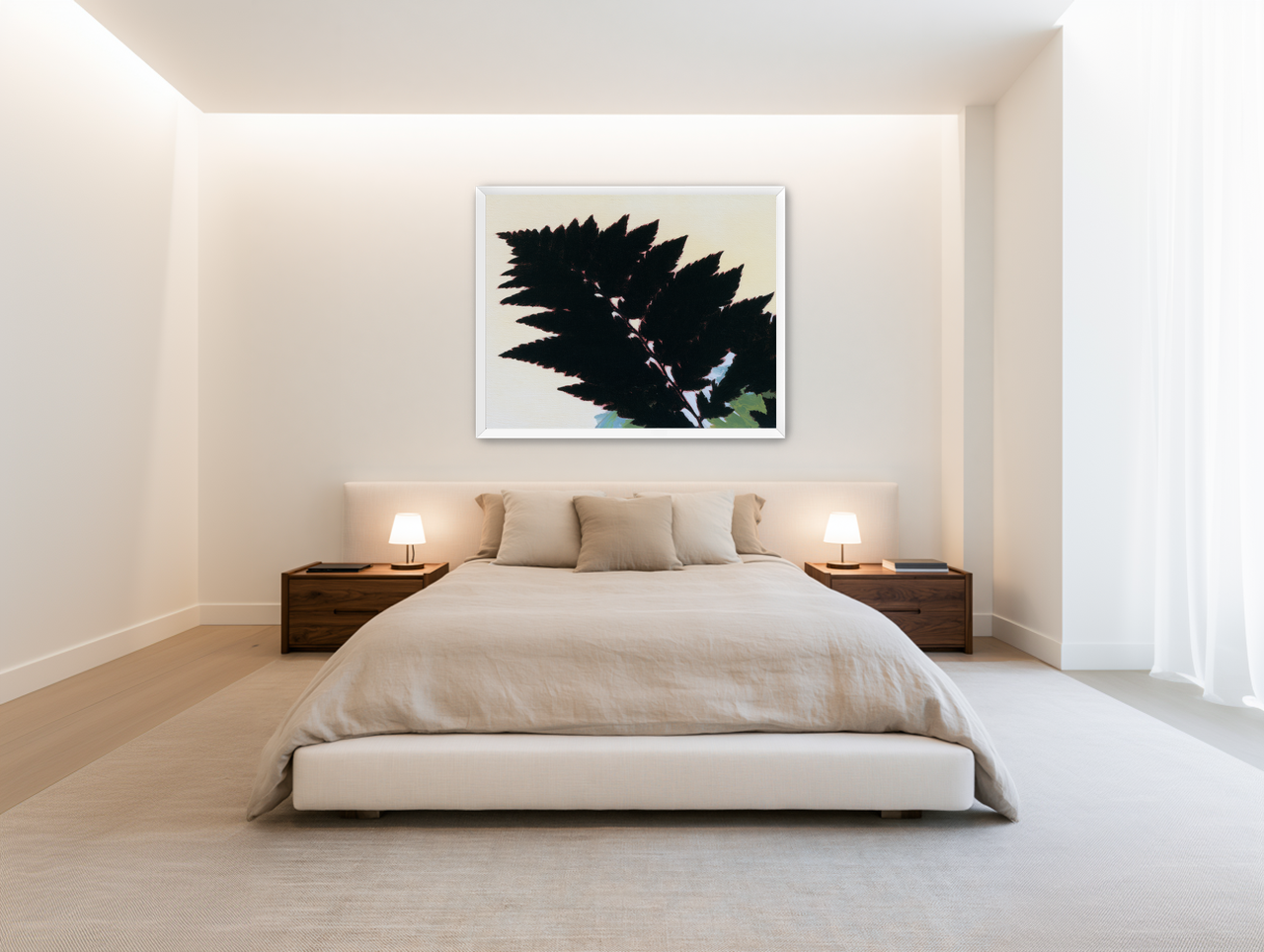Black leaves on pale ground room view