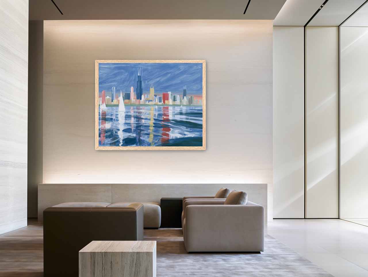 Sailboats before the skyline room view