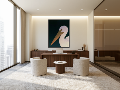 White pelican in stillness room view
