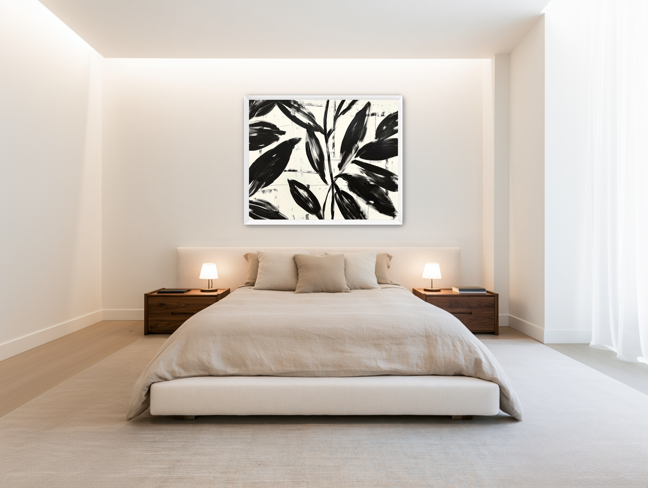 Leaves in black sweep room view