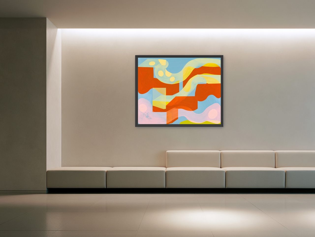 Orange bands within blue field room view