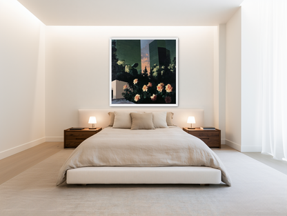Roses under green towers room view