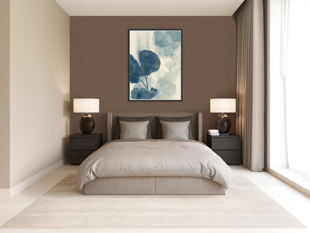 Indigo leaves on cream paper room view