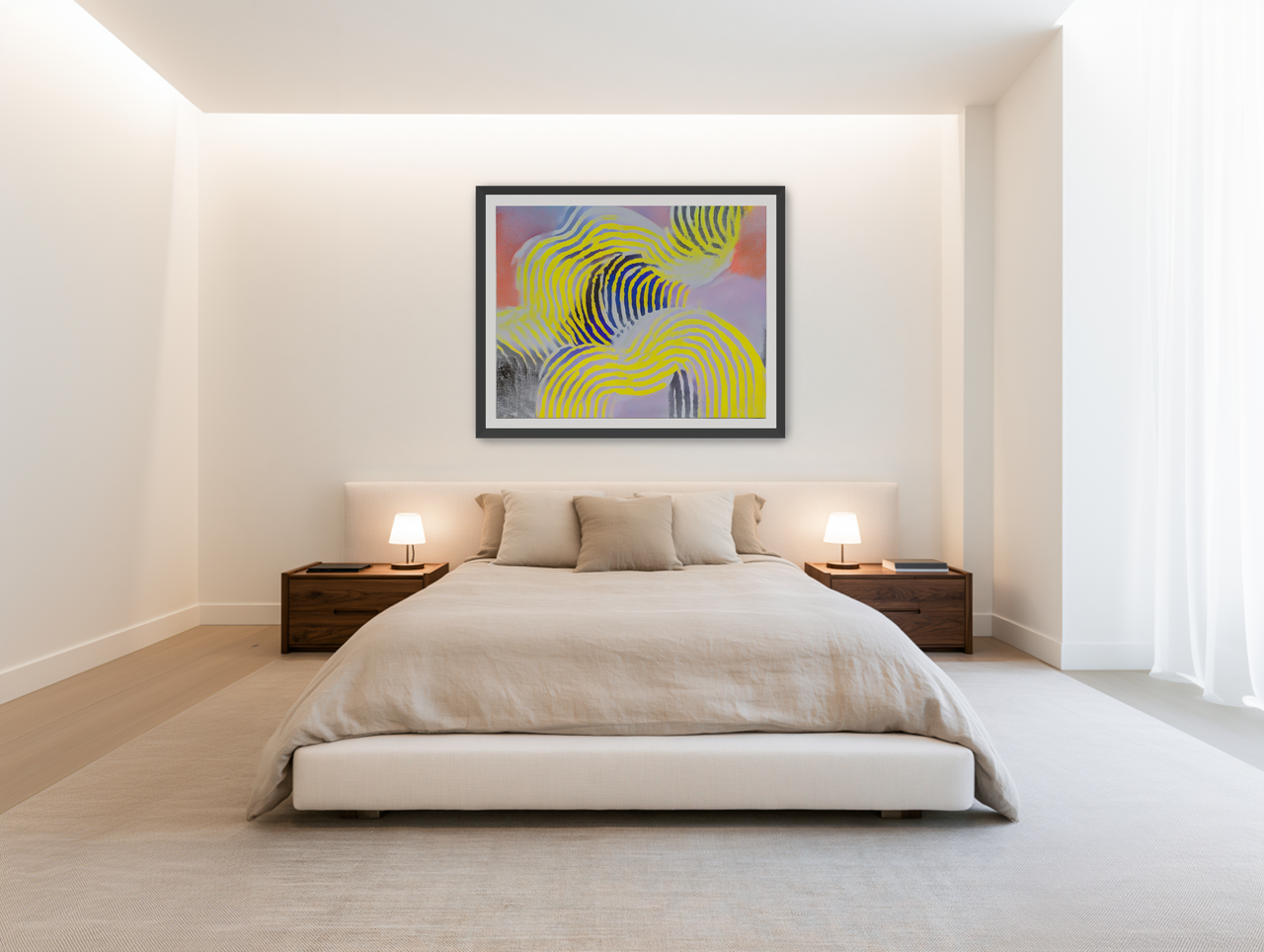 Yellow bends through violet room view
