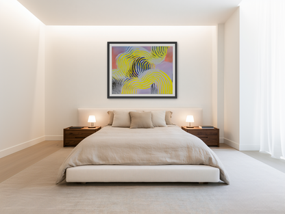 Yellow bends through violet room view
