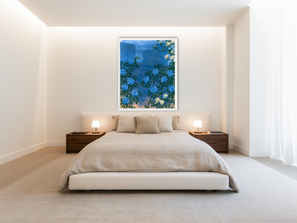 Roses against the blue towers room view
