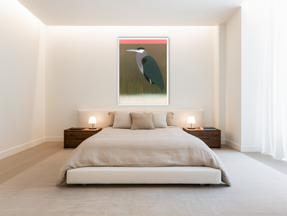 Heron in pink dusk room view