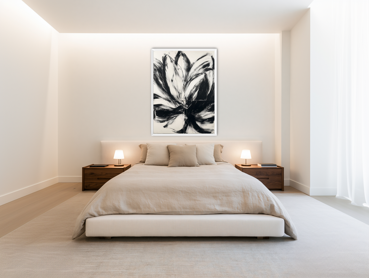 Black surges through white room view