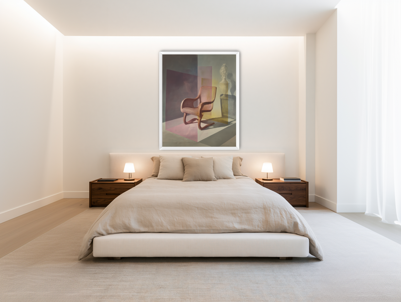 Cane chair within color panes room view