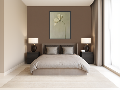 Cream petals in gray green air room view