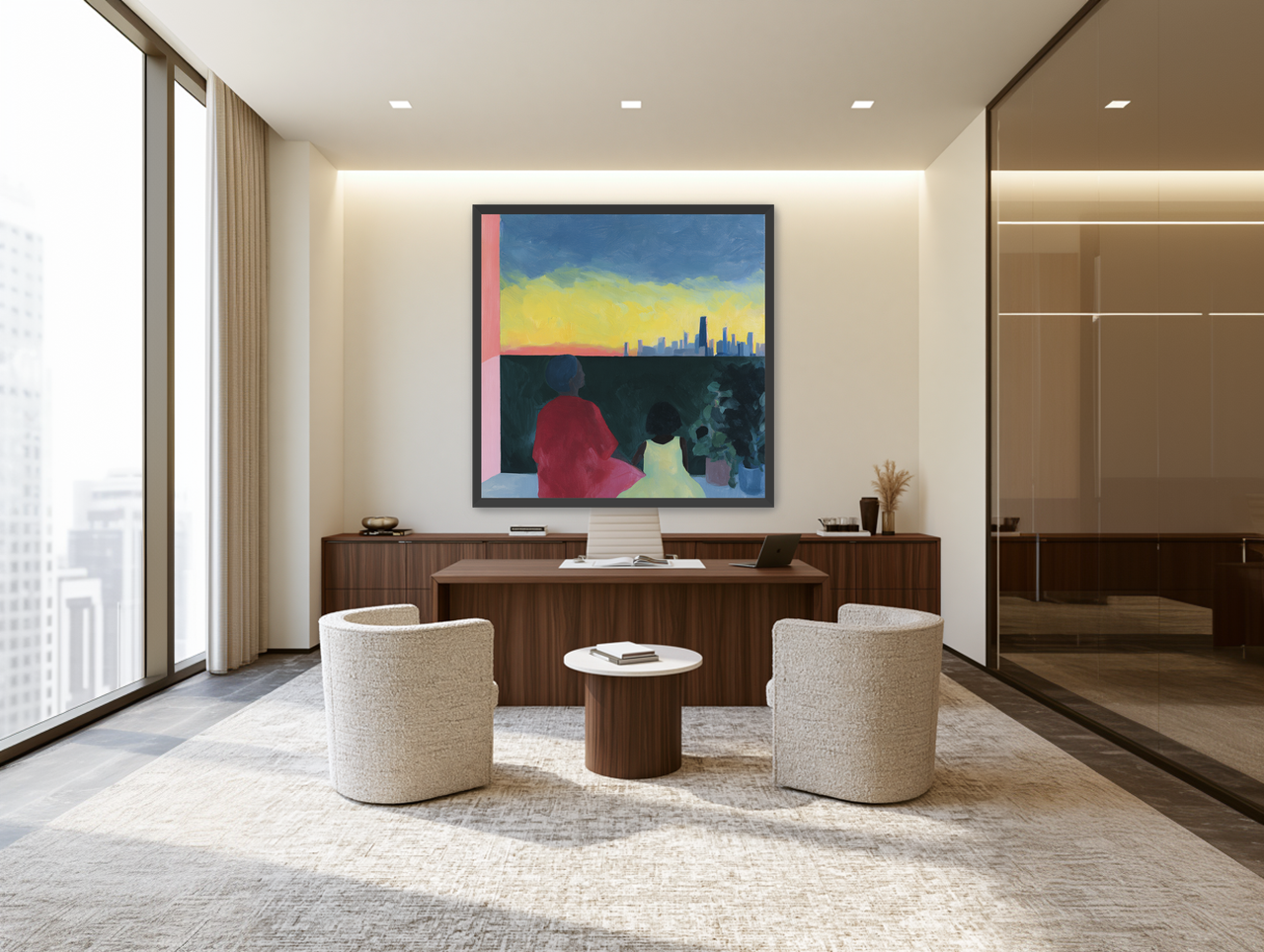 Yellow sky over the skyline room view