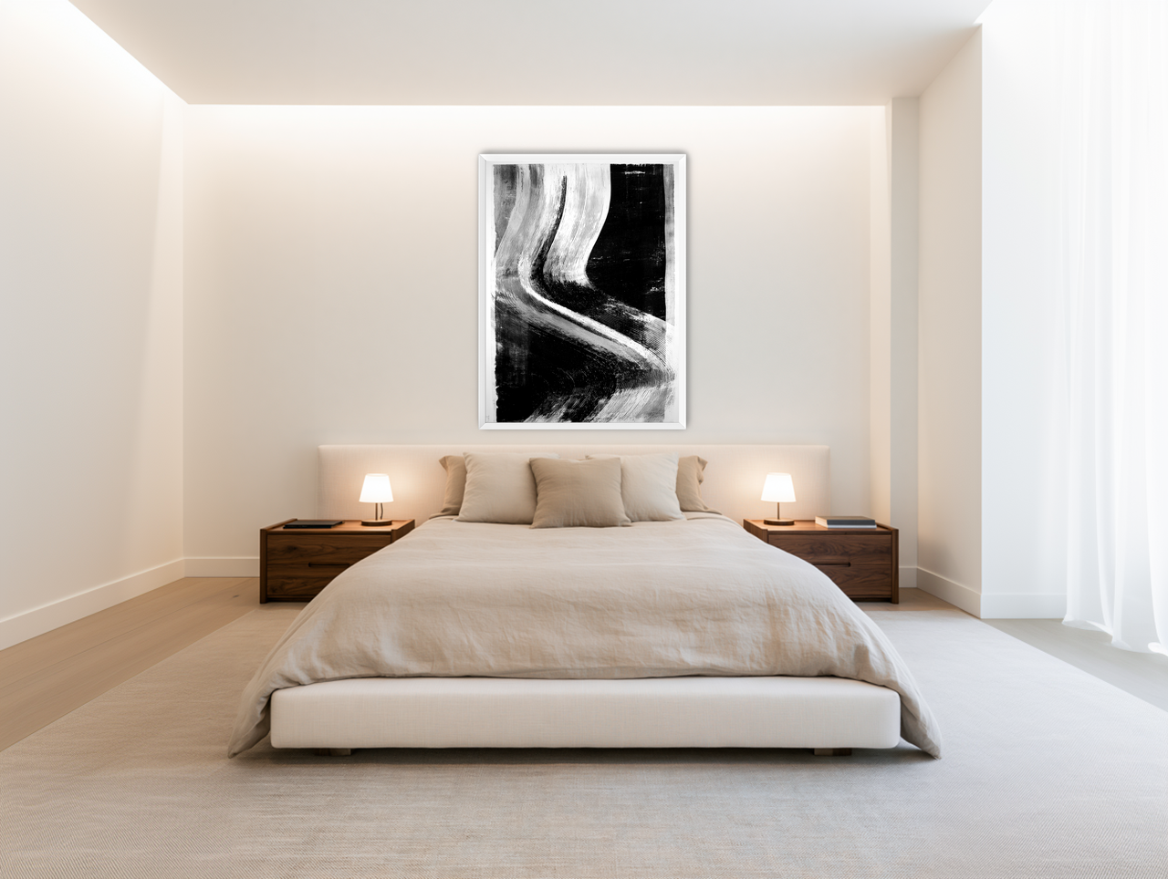 White sweep through black room view