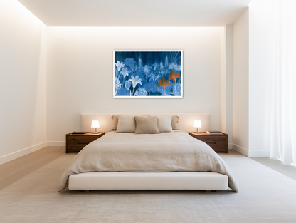 City lights behind lilies room view