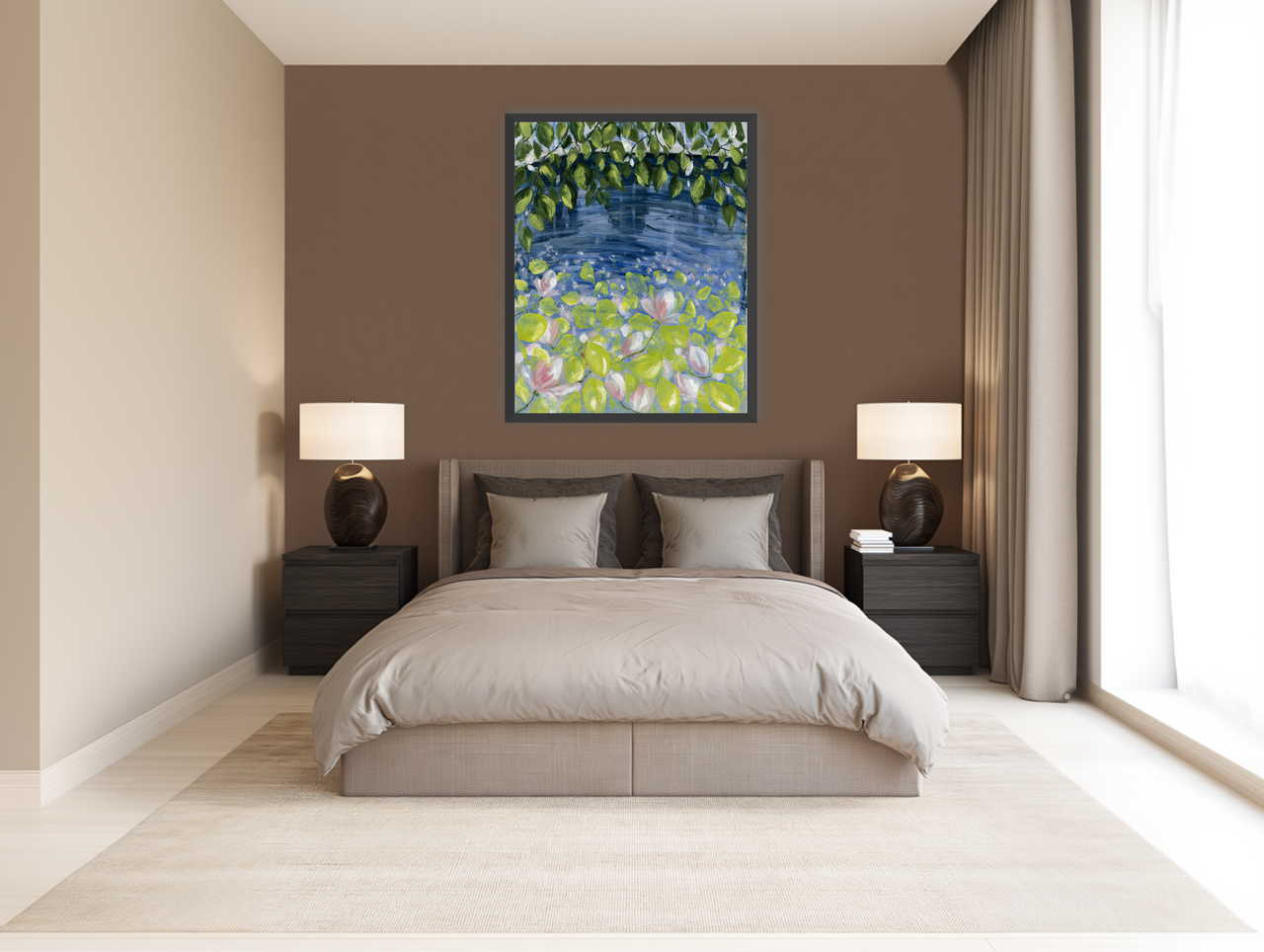 Leaves over lily pond room view
