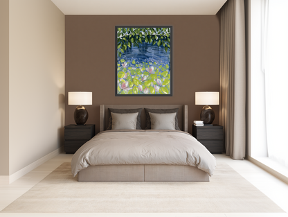 Leaves over lily pond room view
