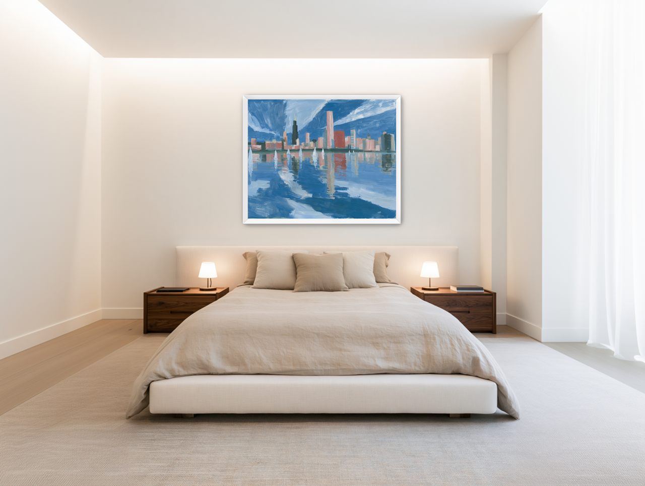 Sailboats before the mirrored skyline room view