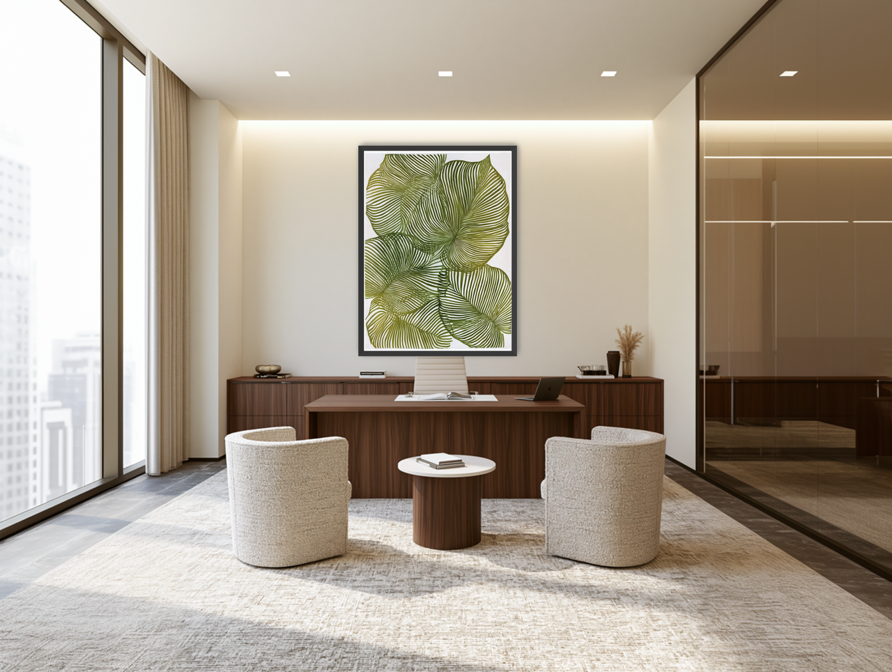 Palm leaves pressed together room view