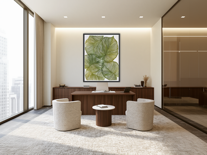 Palm leaves pressed together room view