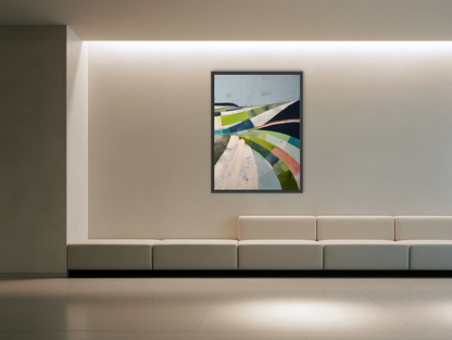 Green fields under black ridge room view