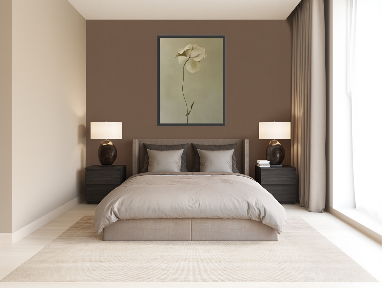 One flower leaning into quiet room view