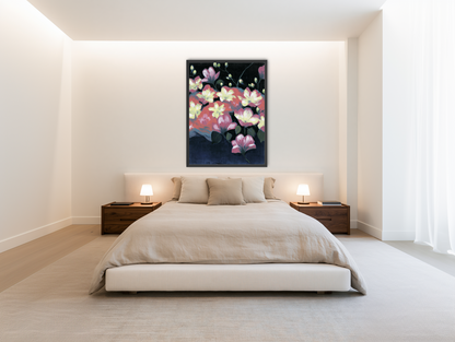 Flowers waking in the dark room view