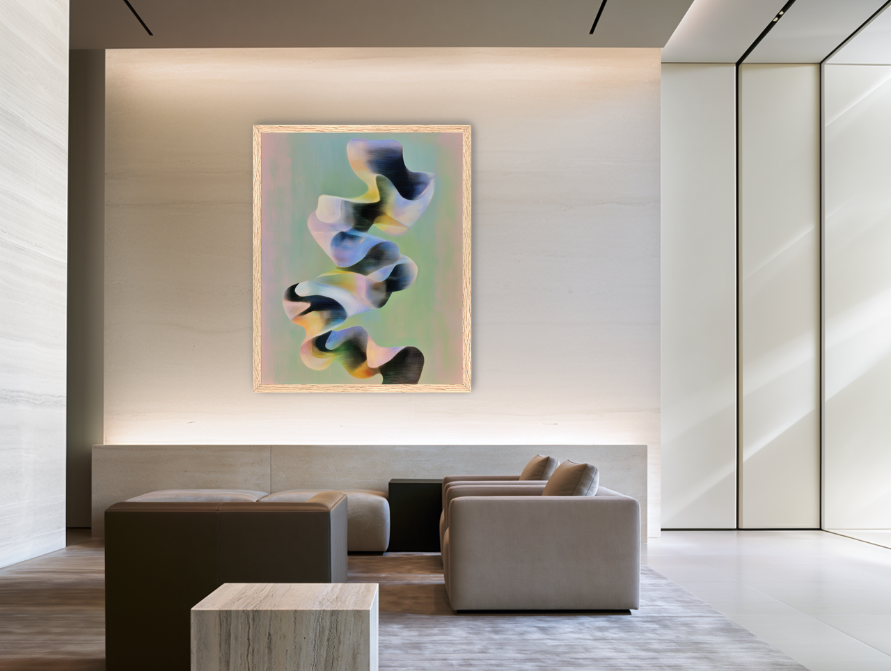 Pastel blue over black room view