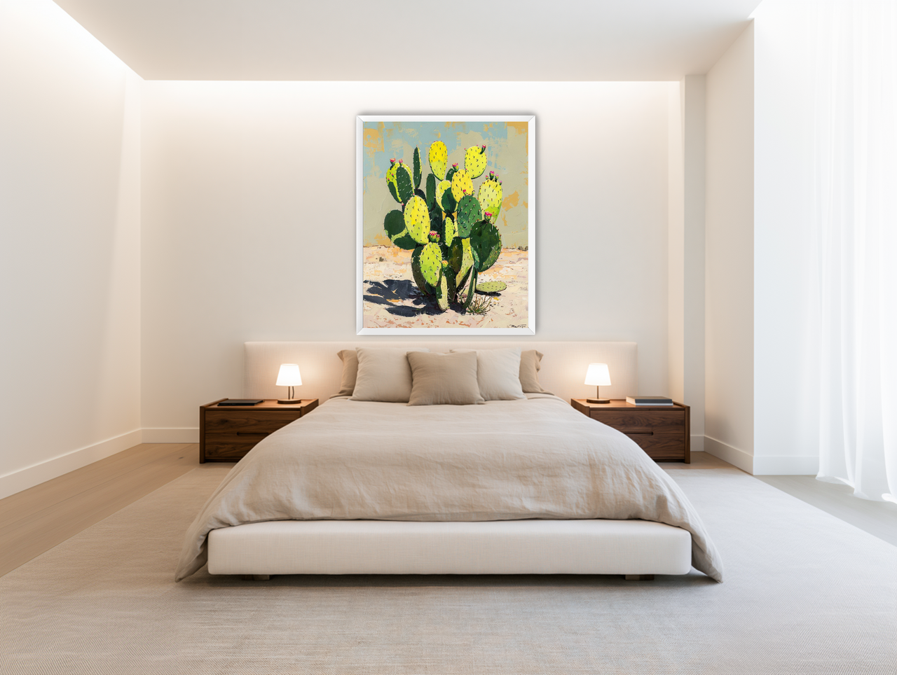 Yellow light on cactus pads room view