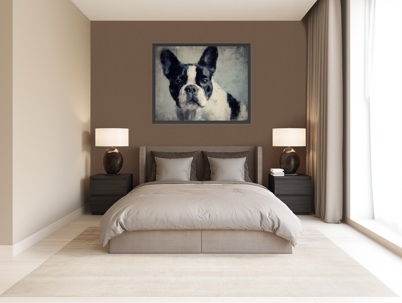 Ears up in gray quiet room view
