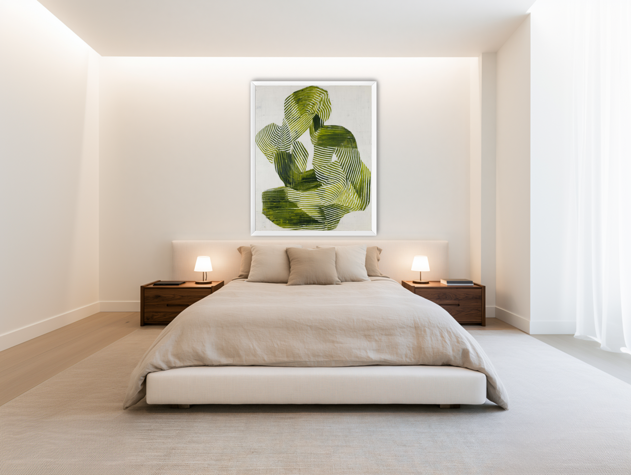 Olive stripes in repose room view