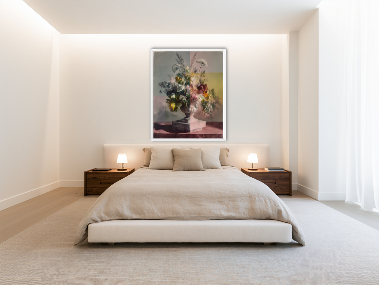 Bouquet in divided light room view