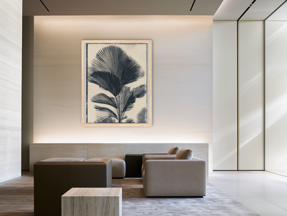 Palm fronds in black ink room view