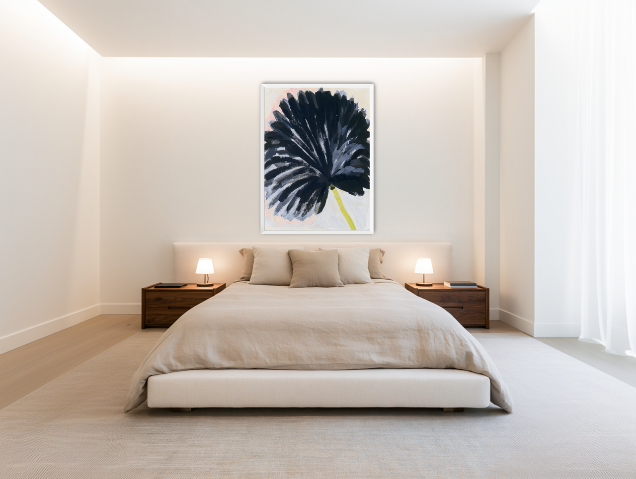 Black petals in pale light room view